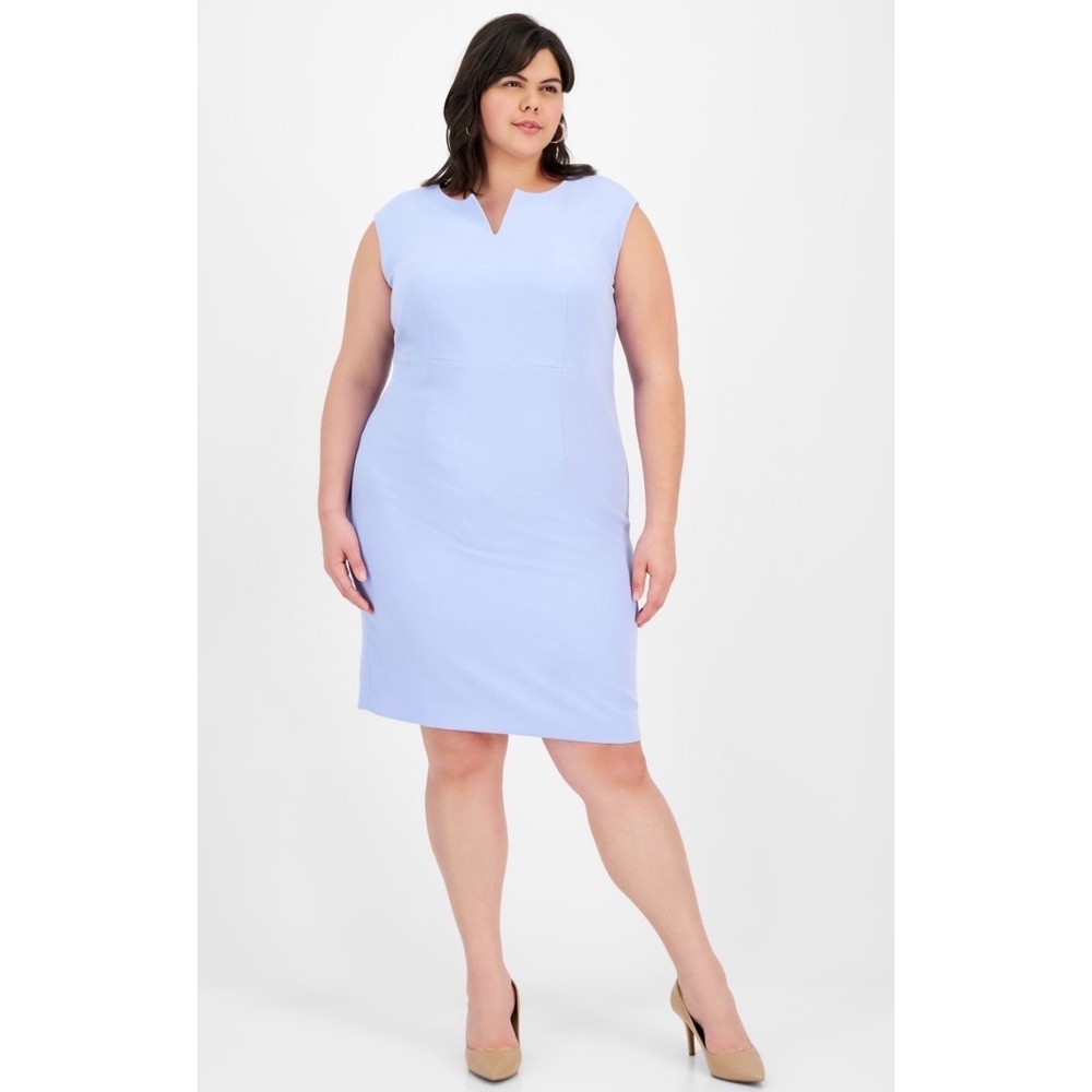 Kasper Women California Sky Blue Notch Neck Sheath Dress 22W 10924455-6JQ NWT